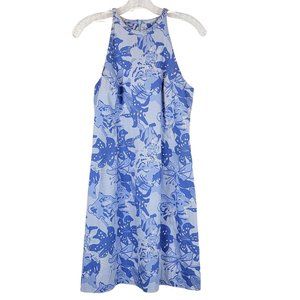 Lilly Pulitzer Summer Halter Dress Womens Size 8 Blue Tiger Floral A Line Cotton